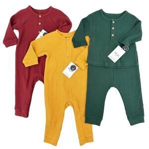 Focus Kids Organic Cotton Thermal Unisex Boy Girl Union Suit 2-Piece Lot Sz 9 mo